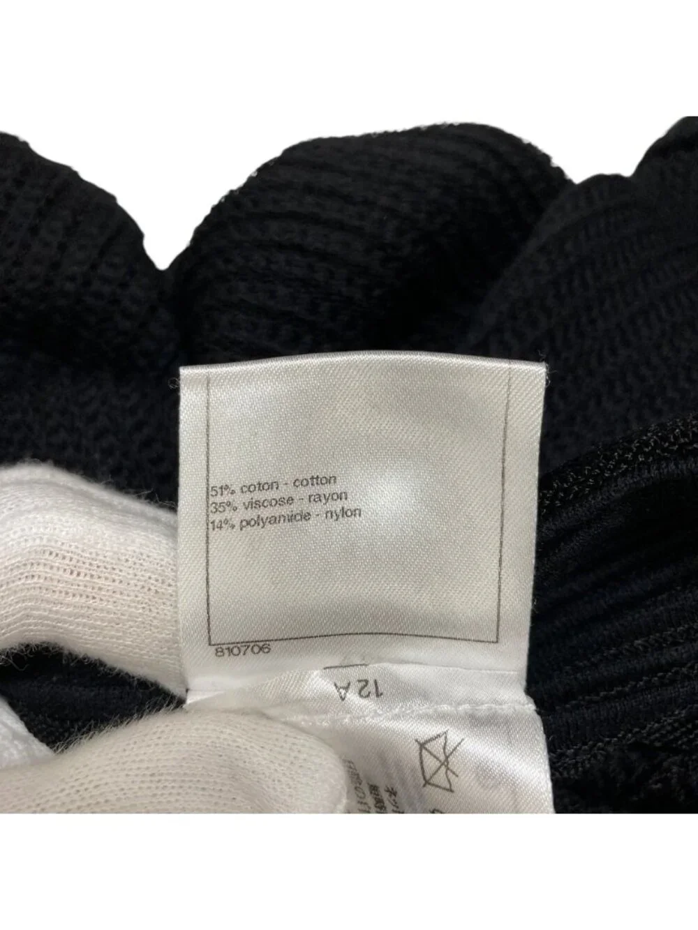 Chanel CC Logo Plate Bottleneck Short Sleeve Knit Top 36 Black Sweater